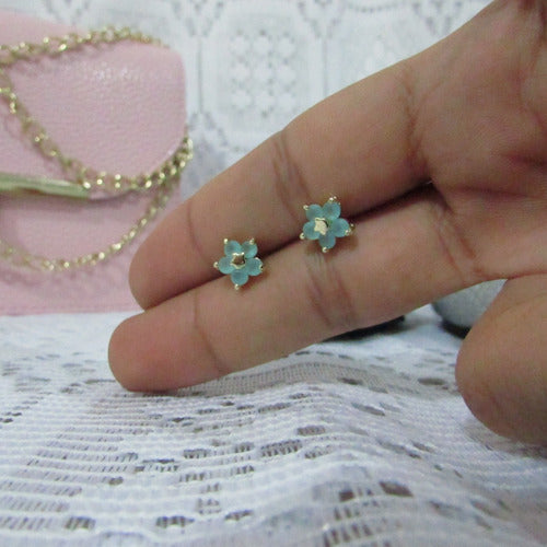 Brinco Flor Zirconia Pequeno Dourado Prata Rosa Verde F Ouro