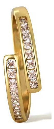 Anel Pedra Zirconia Festa Dourado Ajustável Folheado Delicad