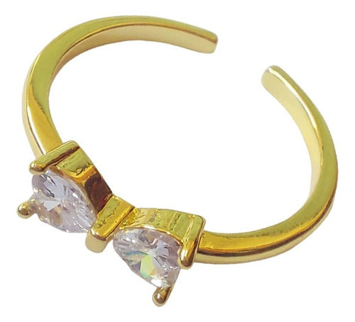 Anel Falange Pedra Zirconia Festa Dourado Coração Delicado