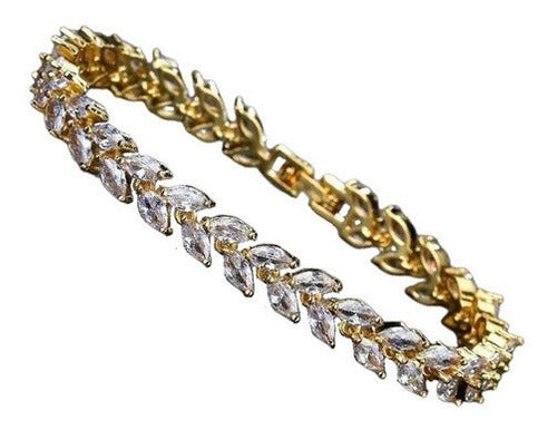 Pulseira Bracelete Dourada Com Zircônia Noiva Debutante