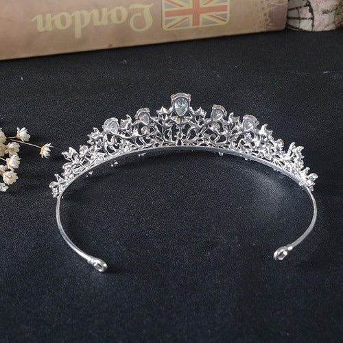 Coroa Tiara Noiva Strass E Zirconia Prata Debutante Luxo