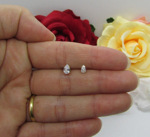 Dupla Brinco Pedra Zirconia Gota Dourado Folheado Pt De Luz