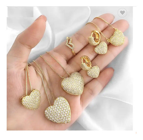 Colar Pedra Zirconia Coração Semijoia Presente Banhado Ouro