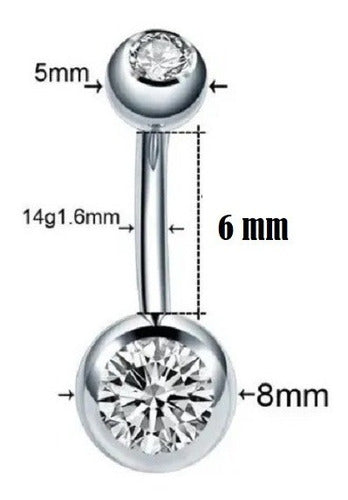 Piercing Umbigo 2 Pedras Aço Cirúrgico Haste De 6 8 10 Mm
