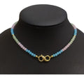 Colar Infinito Pedra Cristal Colorido F. Ouro18k Dourado