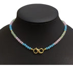 Colar Infinito Pedra Cristal Colorido F. Ouro18k Dourado