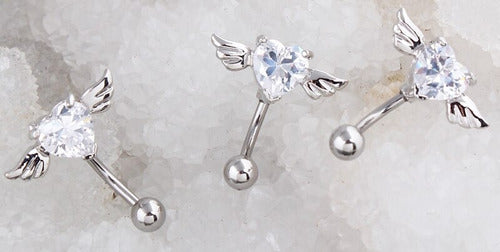 Piercing De Umbigo Invertido Prata Zirconia Coração Rosa Rox