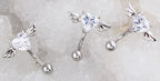 Piercing De Umbigo Invertido Prata Zirconia Coração Rosa Rox