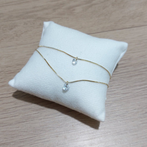 Tornozeleira Dourada Folheada Ouro 18k Pedra Zirconia Pt Luz