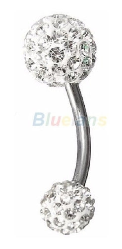 Piercing De Umbigo Prata Strass Branco Duplo Aço Barato