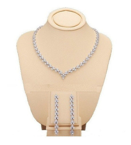 Conjunto Colar E Brinco Noiva Zircônia Prata Festa Debutante