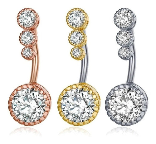 Piercing De Umbigo Invertido Dourado Prata Pedra Zirconia