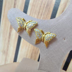 Brinco Pedra Zirconia Dourado Banhado A Ouro Borboleta