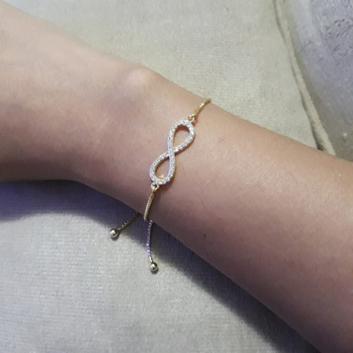 Pulseira Prata Ou Dourada Zircônia Noiva Debutante Infinito