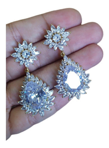 Brinco Noiva Pedra Zirconia Dourado Festa Debutante Gota