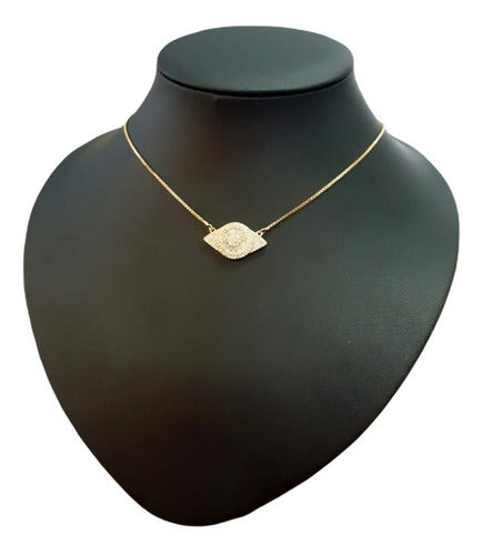 Colar Olho Grego Pedra Zirconia Dourado F. Ouro 18k Semijoia