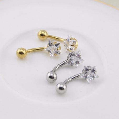 Piercing De Umbigo Dourado Ou Prata Estrela Pequeno Delicado