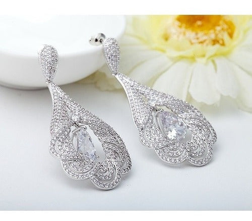 Brinco Noiva Zirconia Prata Formatura Debutante Gota Grande