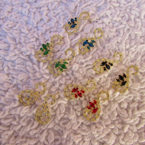 Brinco Dourado Noiva Pedra Zirconia Verde Azul Preto Festa