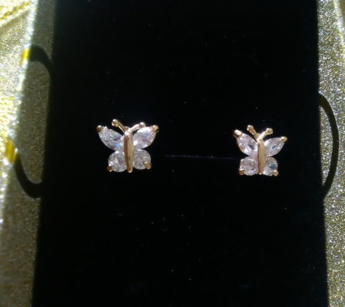 Brinco Zirconia Dourado Dama Daminha Folheado Ouro Borboleta