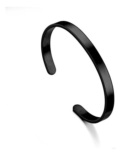 Pulseira Bracelete Prata Preta Aço Inoxidável Inox Liso 6 Mm