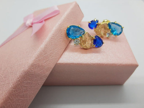 Brinco Ear Cuff Pedra Colorido Zirconia Fusion Dourado Festa