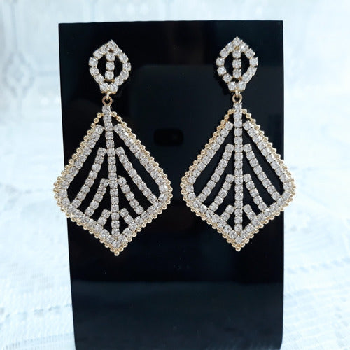 Brinco De Strass Noiva Dourado Pendurado Festa Debutante
