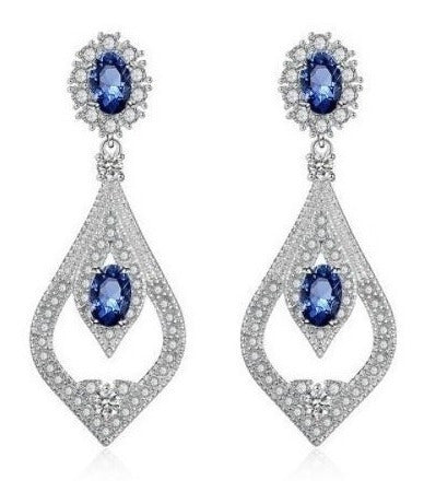 Brinco Noiva Zirconia Azul Prata Festa Madrinha Formatura