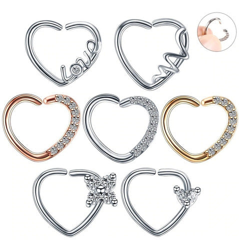 Piercing Daith Coração Prata Love Pedra Zirconia 10 Mm