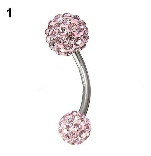 Piercing De Umbigo Prata Strass Branco Duplo Aço Barato