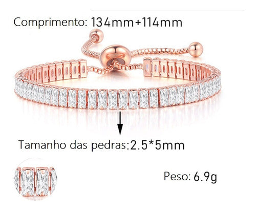 Pulseira Bracelete Dourada Rosê Com Zircônia Noiva Debutante