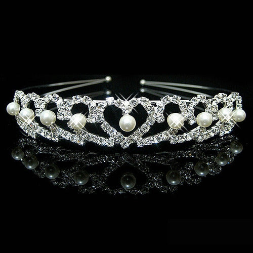Coroa Tiara Dama Daminha Noiva Strass Pérola Prata Barata