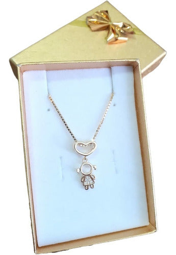 Colar Pingente Menininha Pedra Zirconia Dourado Folheado 18k