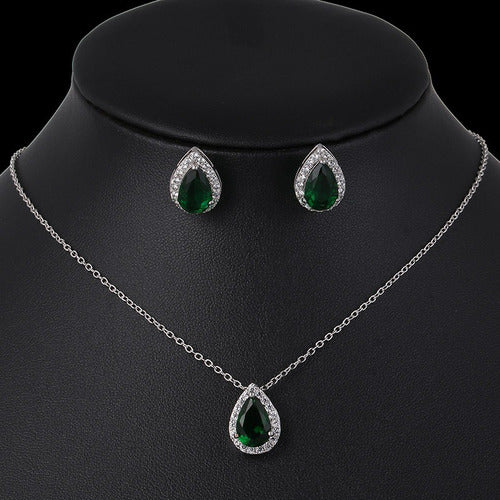 Conjunto Colar Brinco Noiva Pedra Zirconia Prata Dourad Gota