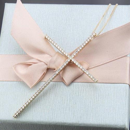 Colar Cruz Crucifixo Grande Pedra Zirconia Dourado Ou Prata