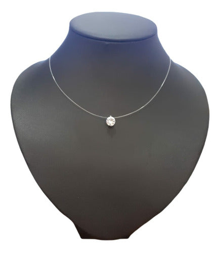 Colar Gargantilha Pedra Zirconia Prata Ponto De Luz Nylon