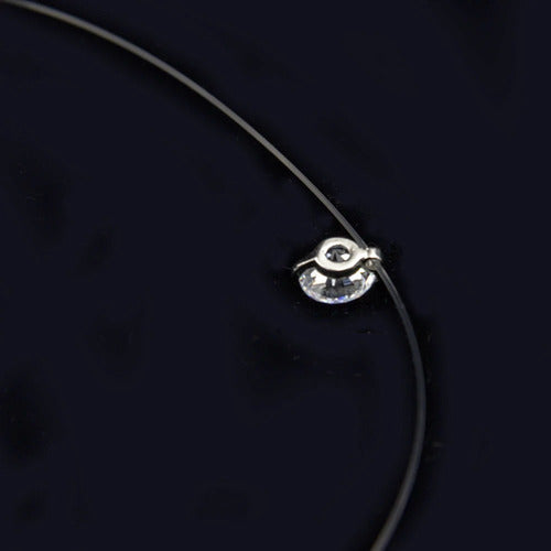 Colar Gargantilha Pedra Zirconia Prata Ponto De Luz Nylon