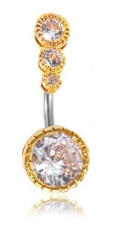 Piercing De Umbigo Invertido Dourado Prata Pedra Zirconia