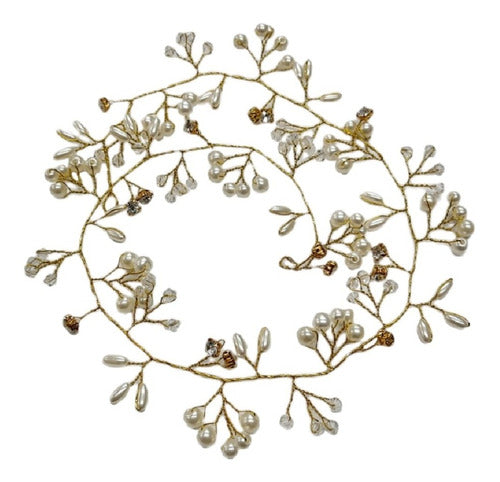 Tiara Arranjo Cabelo Noiva Pérola Fio Strass Dourado Prata - 50 cm