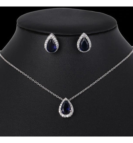 Conjunto Colar Brinco Noiva Pedra Zirconia Prata Dourad Gota