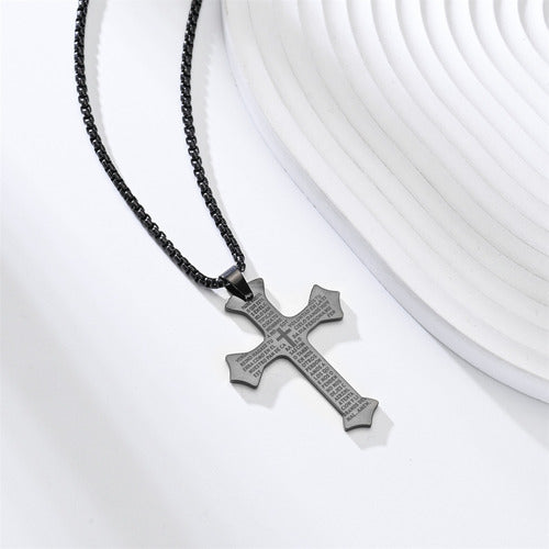 Corrente Masculina Pingete Cruz Aço Inox Preta Prata 60 Cm