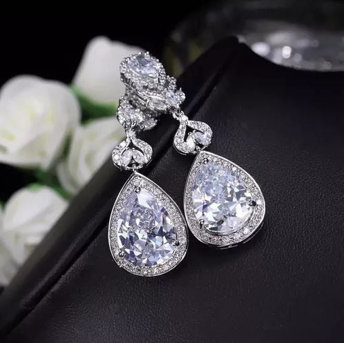 Brinco Noiva Pedra Zirconia Prata Festa Debutante Gota