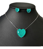 Conjunto Colar E Brinco Coração Pedra Zirconia Fusion Verde
