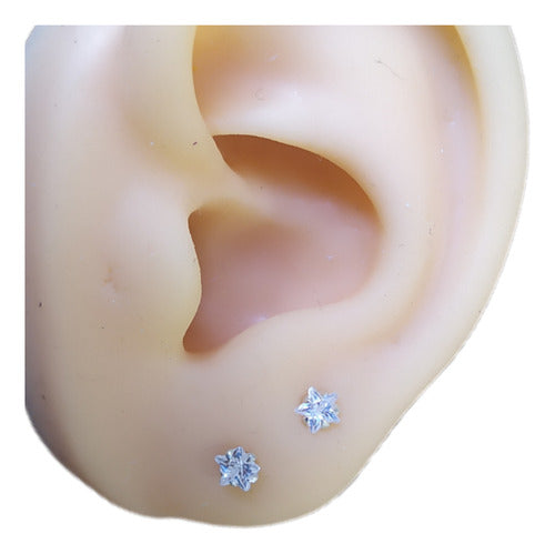 Brinco Pedra Zirconia Estrela Prata 925 Legítima 5 Mm