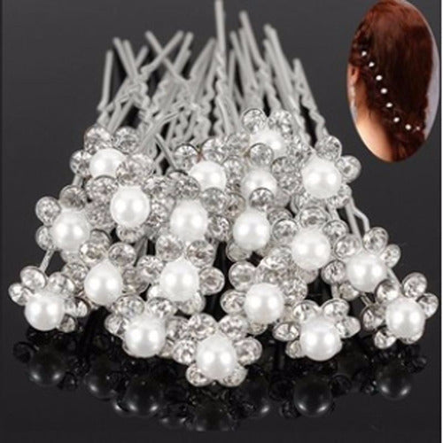Ponto De Luz Cabelo Strass Pérola Noiva Daminha 20 Pcs