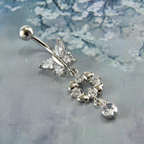 Piercing De Umbigo Pendurado Dourado Ou Prata Zirconia
