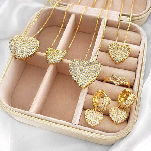 Colar Pedra Zirconia Coração Semijoia Presente Banhado Ouro