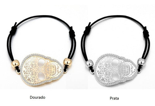 Pulseira Bracelete Caveira Mexicana Festa Pedra Strass