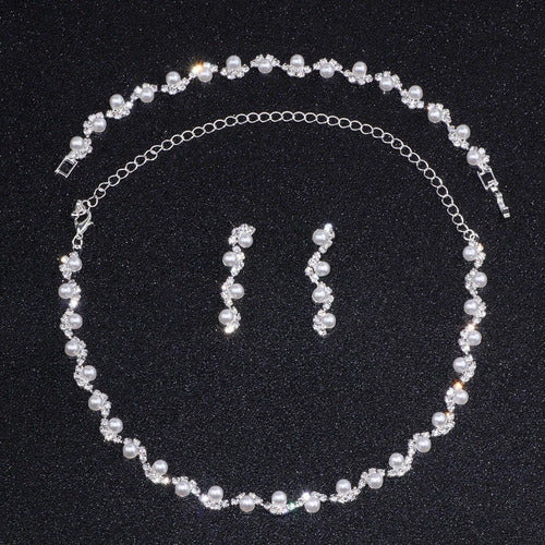 Conjunto Colar Brinco Pulseira Strass Pérola Noiva Festa