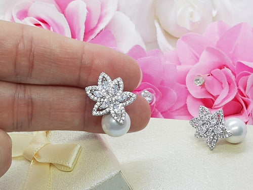 Brinco Zirconia E Pérola Noiva Pequeno Delicado Festa Luxo